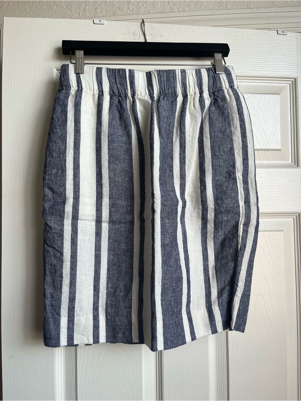 J. Crew Navy and White Vertical Stripe Pencil Skirt